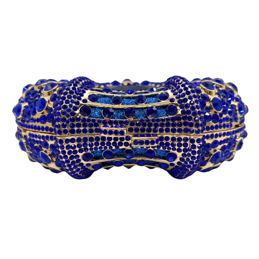 Túi clutch nữ đính đá pha lê dạ tiệc, thiết kế rỗng kim cương, kèm dây xích đeo vai — Màu đỏ, Màu xanh ngọc, Màu xanh đậm, Màu bạc xanh lam chi tiết 3