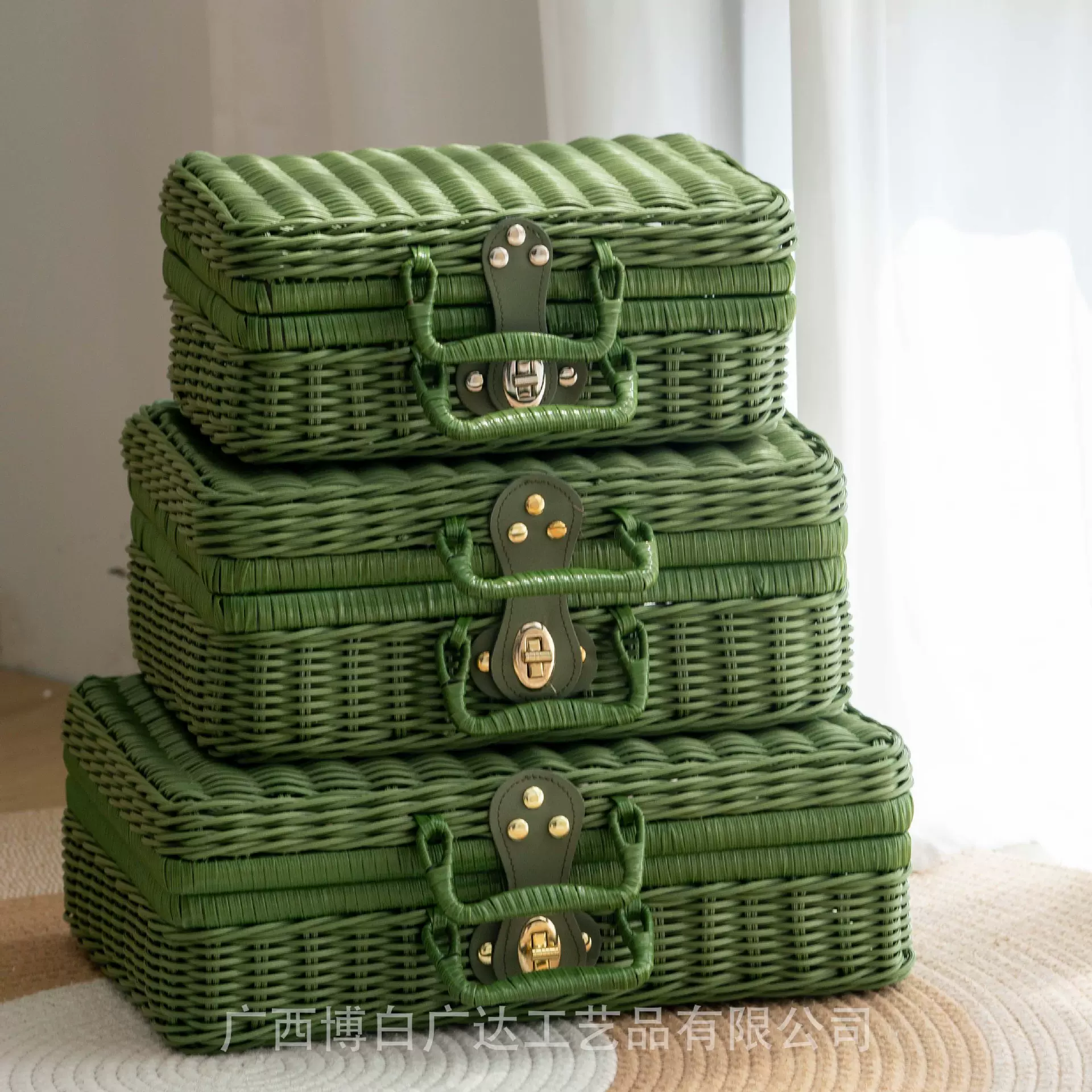 端午礼盒篮精选墨绿色仿藤编婚庆森系风格伴手藤编工艺商务伴手礼