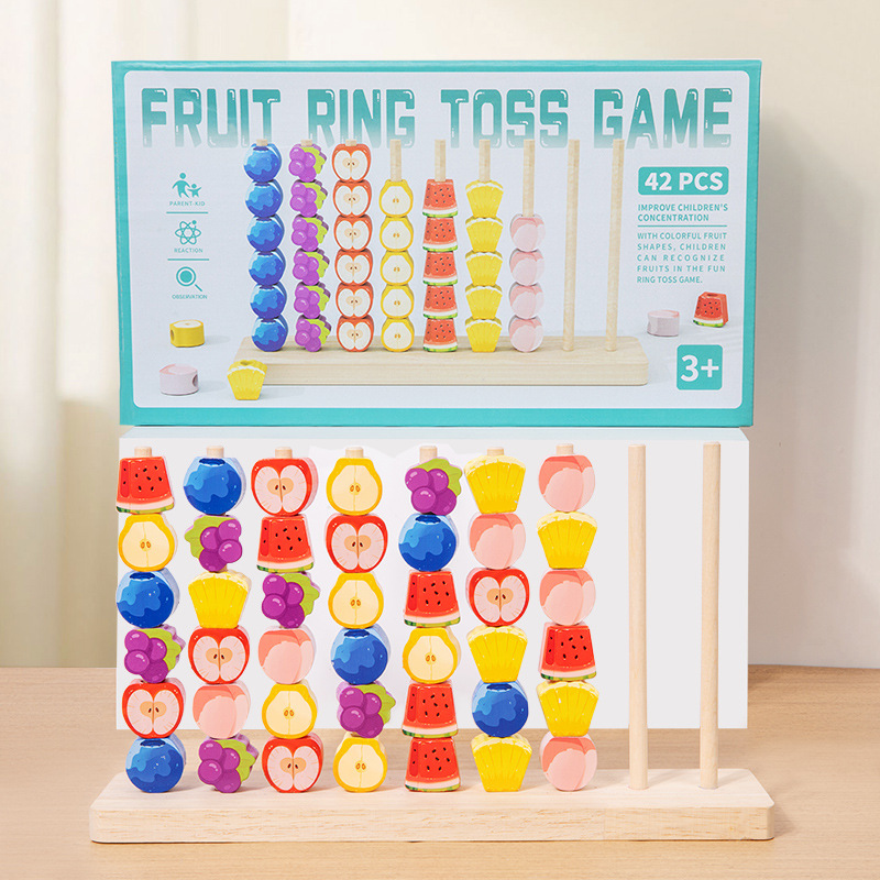 Puzzles infantiles transfronterizos educación temprana de frutas columnas cuentas juguetes color geometría cognitiva juguetes de madera al por mayor