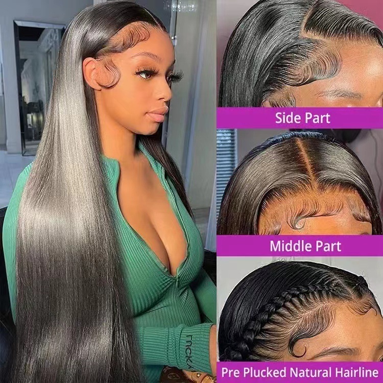 Transfronterizo Amazon wigs encaje delantero cabello liso de longitud media peluca moda natural realista cubierta de fibra química