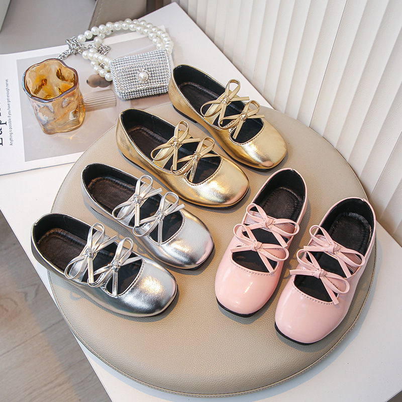 2 Girls Dance Shoes 025 Autumn Cute Little Bow Kidsshoe Non-Slip Soft Sole Children's Shoes Children's Small Leather Shoes