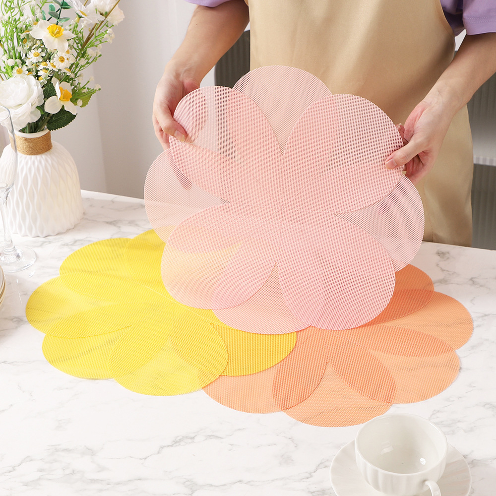 Nuevo tipo de PVC flor doble capa compuesto almohadilla de mesa almohadilla de mesa de mesa de mesa occidental almohadilla de tela almohadilla de mesa para estudiantes de primaria almohadilla de mesa a prueba de quemaduras