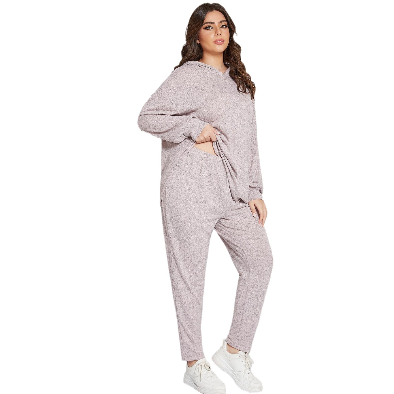 Neues großes Heimkleidungsset für Herbst und Winter, langärmeliger, molliger, übergroßer Pyjama mit Kapuze für Damen_voghion.com