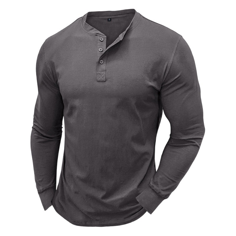 Amazon transfronterizo de los hombres Camiseta de manga larga de algodón de comercio exterior camisa de fondo de los hombres europeos y americanos Henley forro superior