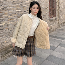 粉色羊羔绒棉衣女冬季新款韩版加厚圆领羊羔毛外套棉服棉袄一件代