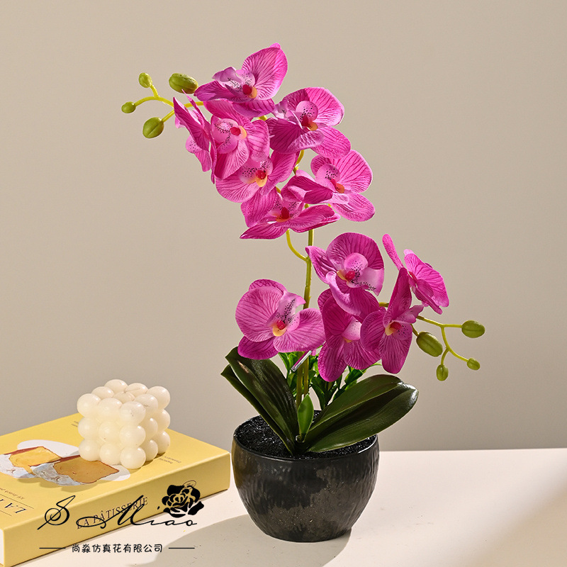 12 tela orquídea mariposa simulación bonsai decoración del hogar fotografía flores artificiales flores de boda pequeños adornos verdes artificiales image 3