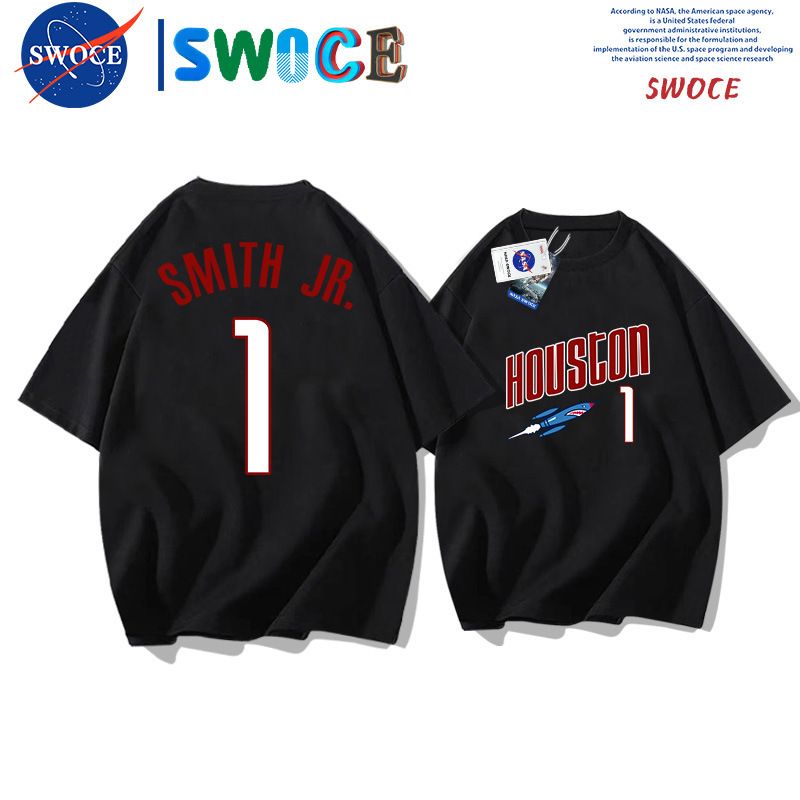 Rockets Smith No. 1 Jersey Cotton Short-sleeved T-shirt Men's and Women's Summer Youth Trendy Brand Loose Shoulder Half-sleeved Top