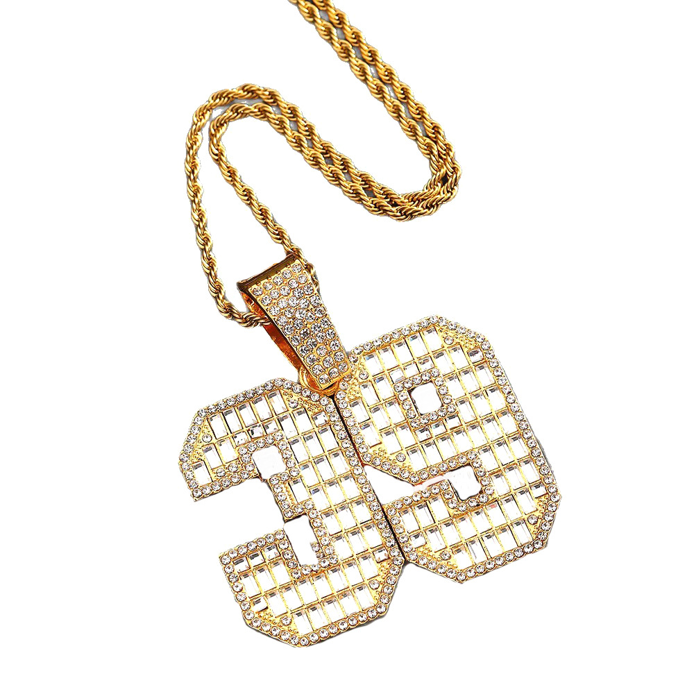Transfronterizos para Europa y los Estados Unidos collares de hip-hop, collares de diamantes de Cuba exagerados, números 39 gráficos collares de diamantes al por mayor