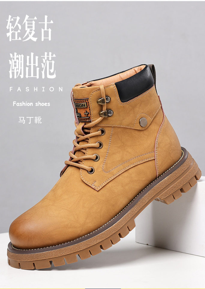 Bốt Martin nam da thật cổ điển kiểu Anh, gót vừa 3–5 cm, dây buộc phía trước, chống nước — Bông màu vàng 6863, Bông màu xám 6863, Màu vàng đơn 6863, Màu xám đơn 6863 chi tiết 9