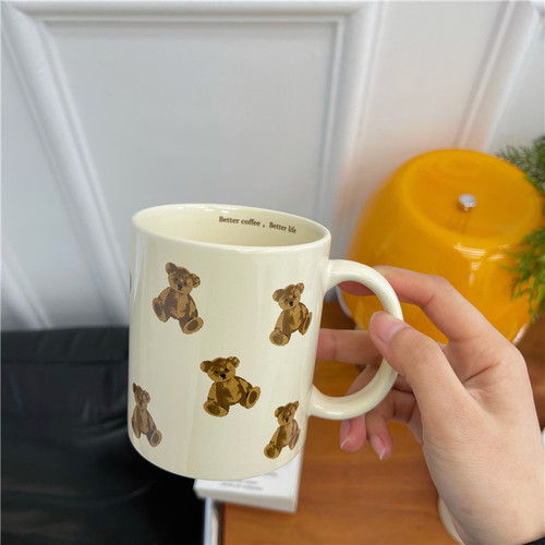 Original homemade cream-colored retro bear mug large-capacity ceramic cup milk breakfast cup couple water cup