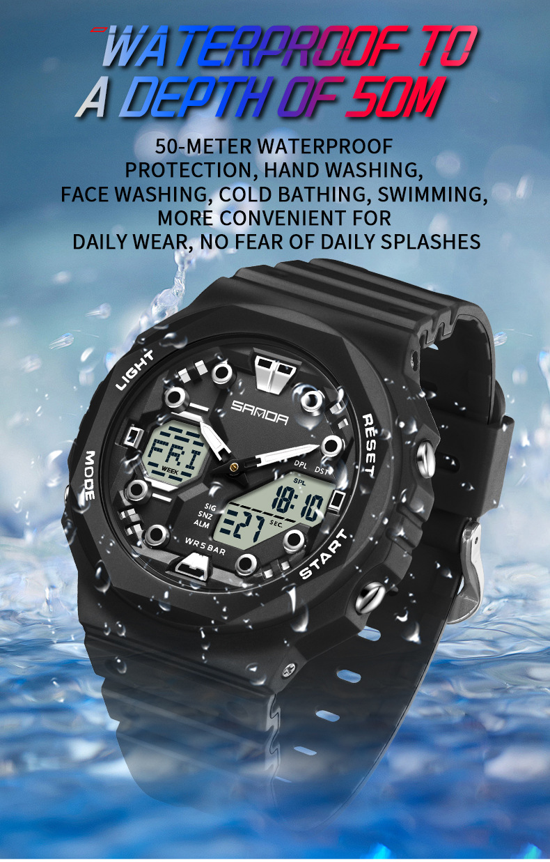 Sanda Sanda 6200 Orologio elettronico Esplosioni Sveglia multifunzionale Orologio impermeabile Orologio Cool Beginning Orologio per studenti delle scuole superiori_voghion.com