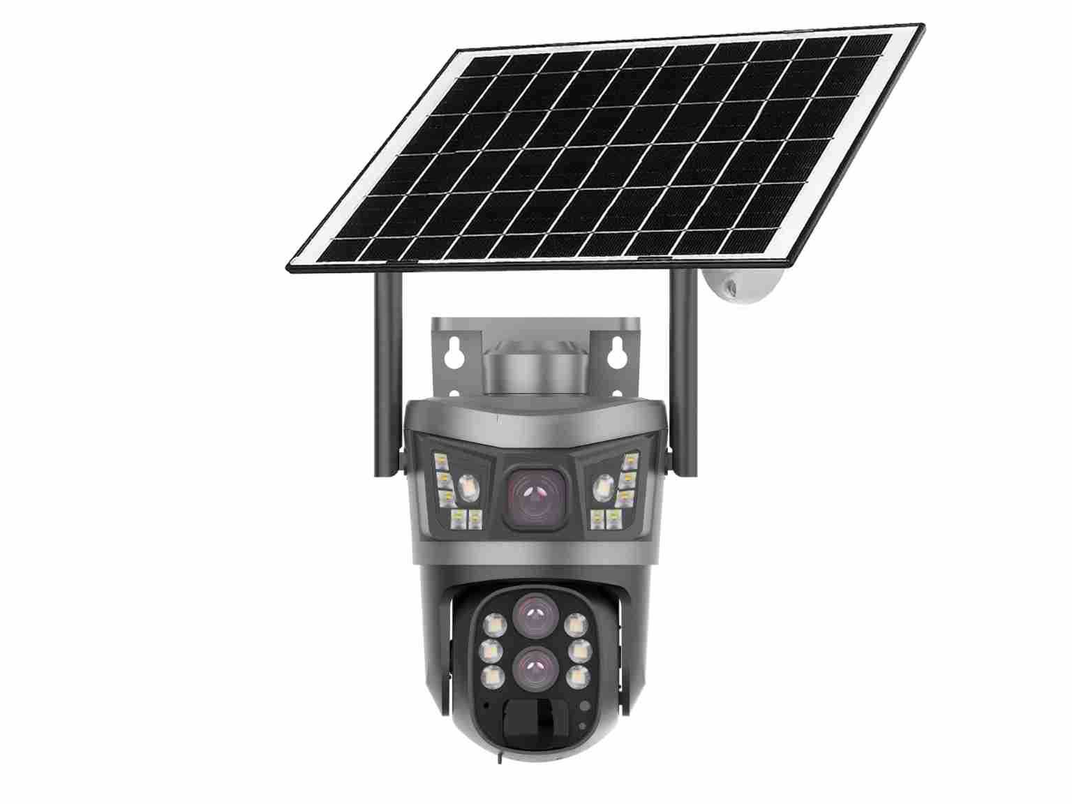 太阳能4G全景V380监控器无线手机远程室外双镜头枪球联动双