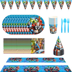 Avengers Kids Birthday Holiday Party Set Pennant Paper Cup Paper Plate Mask Party Tableware Set