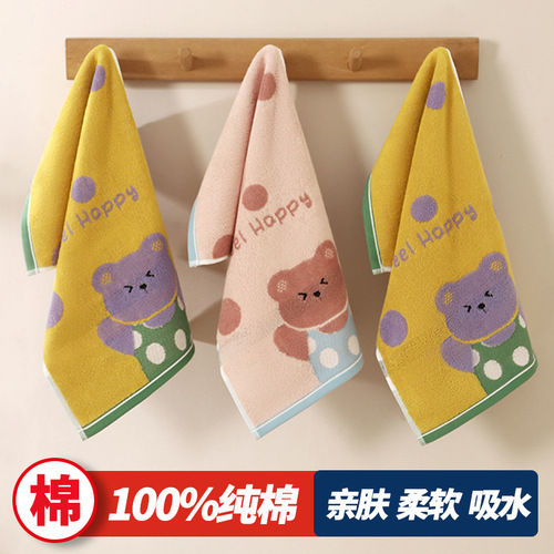 Thick pure cotton A-class cotton cartoon embossed polyester children's towel soft absorbent coral velvet children's towel Gaoyang