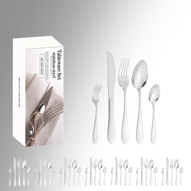 1012 cinco piezas principales caja simple cuchillo de comida occidental, tenedor y traje de cuchara Amazon productos transfronterizos vajilla de acero inoxidable traje de 40 piezas