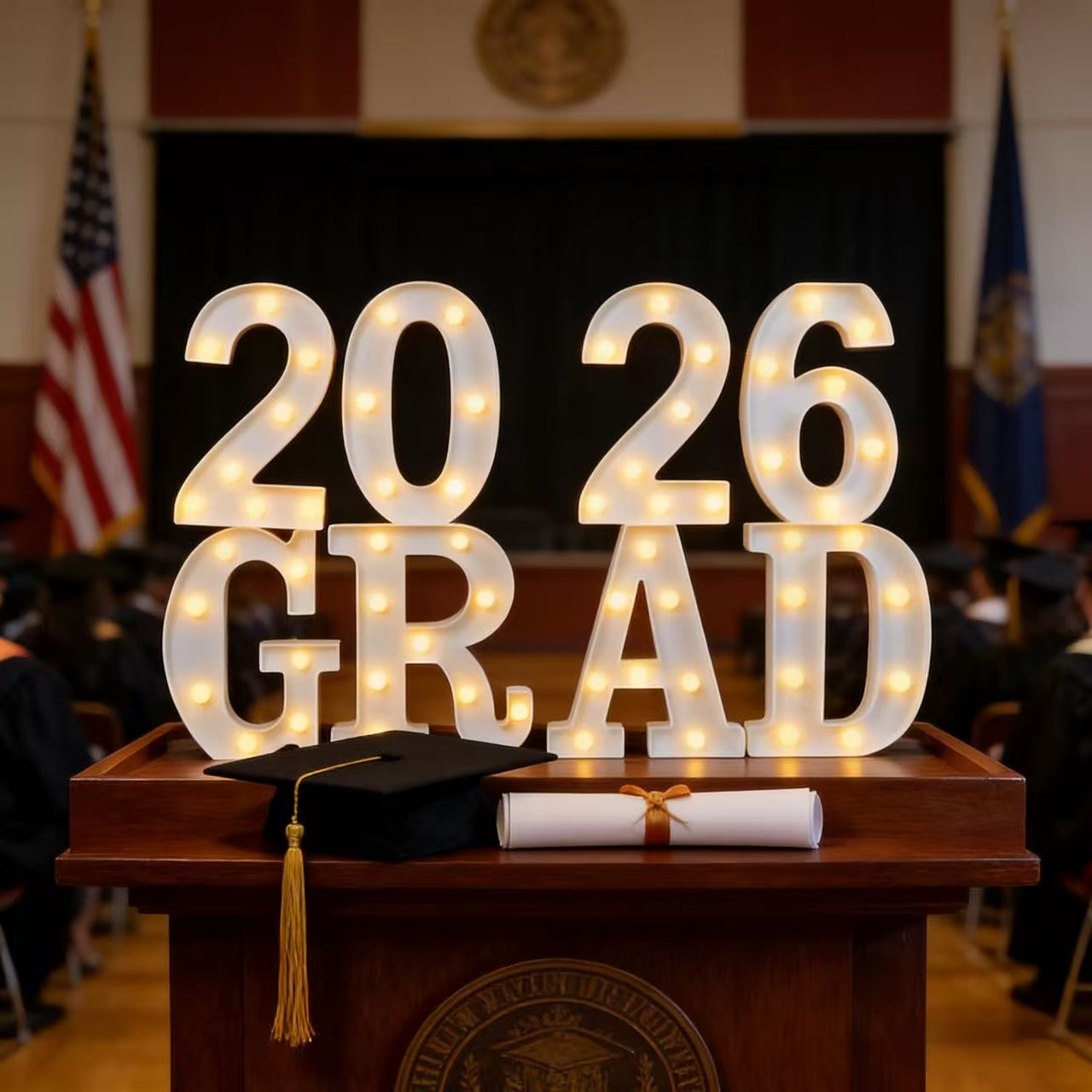 Luces LED con letras para fotos de graduación 2026, accesorios de decoración para fiestas, luces para la temporada de graduación, gorro de licenciado image 3