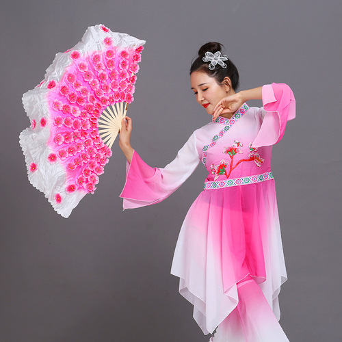 Dance Fan Peach Blossom Fan Double-Sided Adult Dance Fan Petal Fan Performance Prop Dancing Fan Square Dance Performance