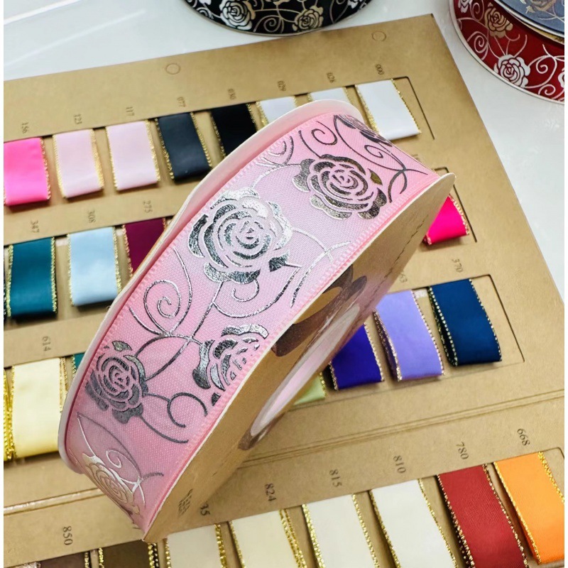 2,5 cm de ancho rosa plateada Lolita hecha a mano DIY cinta caja de regalo de paquete de joyería cinta de soporte