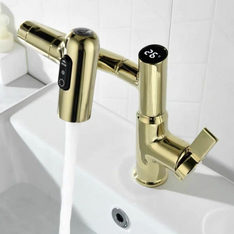 Grifo con Pantalla Digital Giratorio de Acero Inoxidable Mezclador de Agua para Lavabo