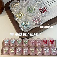 k9倒边华子切拼蝴蝶美甲钻饰超闪彩色蝴蝶拼钻穿戴甲配饰材料包钻