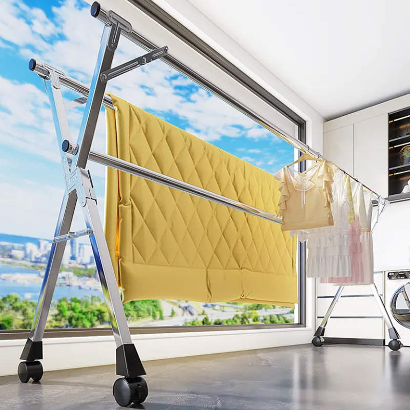 Simple Clothes Drying Rack, Trendy Clothes Rack, Floor-Standing Balcony Vertical Clothes Rack, Household Clothes Hanger, Shelf for Bedroom Indoor Use