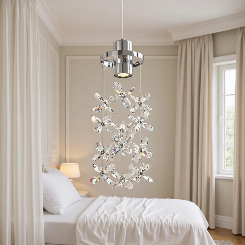 Internet-Famous Crystal Flower Bedside Chandelier, Crystal Bedside Light Luxury French Designer Romantic Background Wall Bedside Lamp