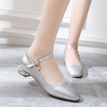 女童皮鞋高跟鞋小女孩钢琴表演出水晶单鞋走秀舞台鞋银色金色夏天