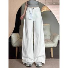 小个子白色弯刀牛仔布/棉裤女2025新款夏季美式高腰裤显瘦裤