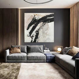 墨染锦年 现代抽象客厅装饰画黑白泼墨酒店大堂巨幅画餐厅桌边画