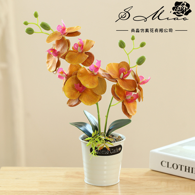 Fake Flower Iron Pot 3D impresión de película doble horquilla nueve flores orquídeas mariposa bonsai simulación de flores fabricantes directamente para decoración del hogar image 12