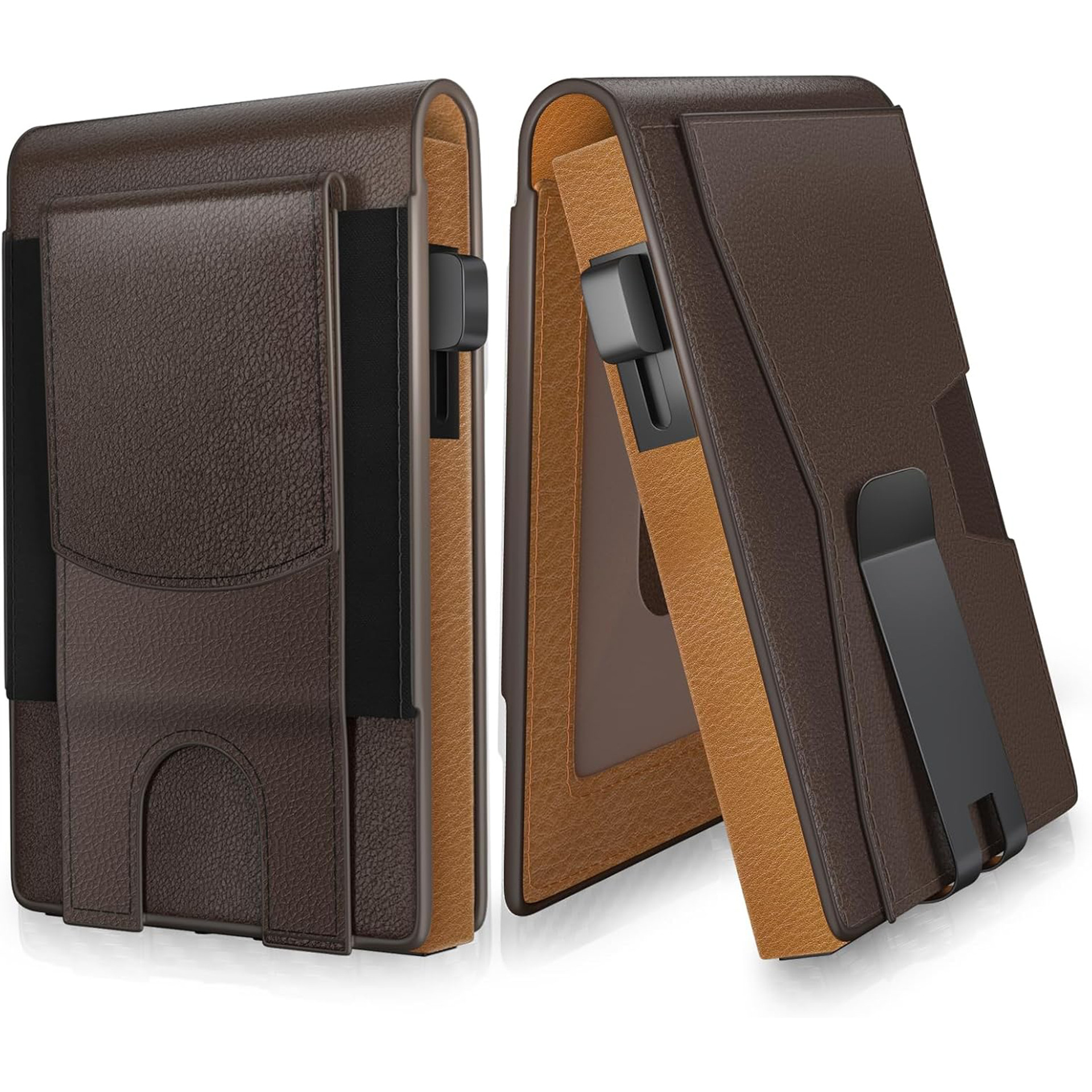 Amazon RFID antirrobo cepillo de cuero cartera de fibra de carbono estriado flip cartucho lado empuje doble doble cartera de absorción magnética para hombres