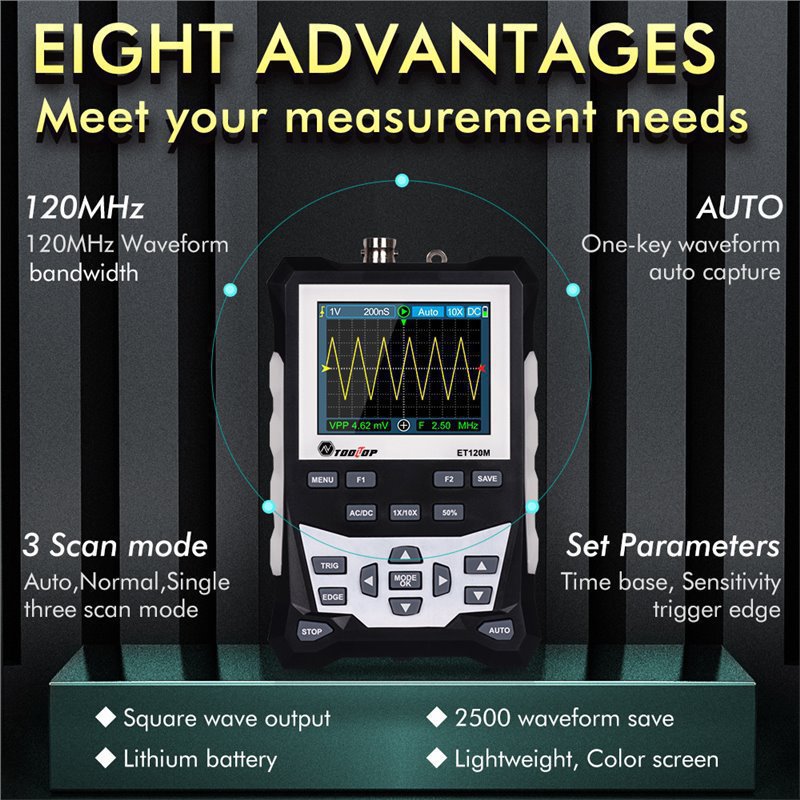 TOOLTOP ET120M手持彩色模拟示波器120MHz频率500Msps采样率