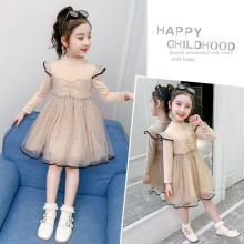 女童连衣裙2020秋季新款中大童裙子网红洋气公主裙女孩波点网纱裙