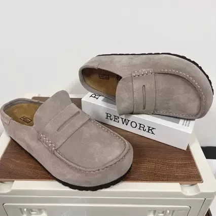 In-Stock Vintage Genuine Leather Slip-On Birkenstock-Style Mules for Outdoor Wear, New Autumn Classic Versatile Closed-Toe Mules