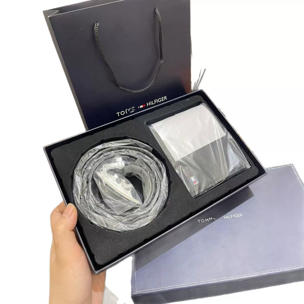Belt, wallet, gift box, set, for import, genuine leather