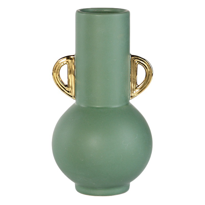 Nórdico luz de lujo esmeralda de oro oído florero de cerámica decoración sala de estar arreglo de flores secas mesa de comedor TV decoración del gabinete