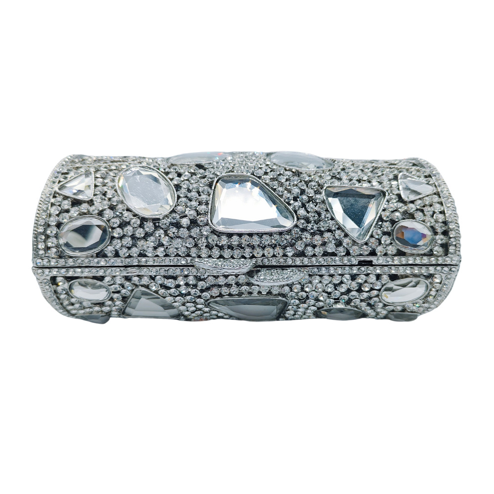 Túi clutch nữ dạ hội đính đá lấp lánh hộp cứng kim loại — bạc, Tùy chỉnh cá nhân chi tiết 3