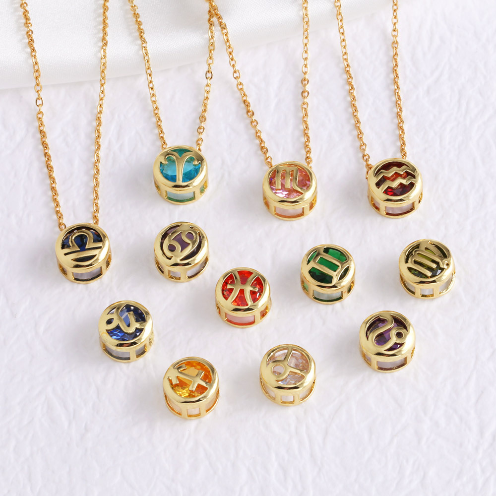 Collier signe astrologique avec zircon et pierre de naissance_voghion.com
