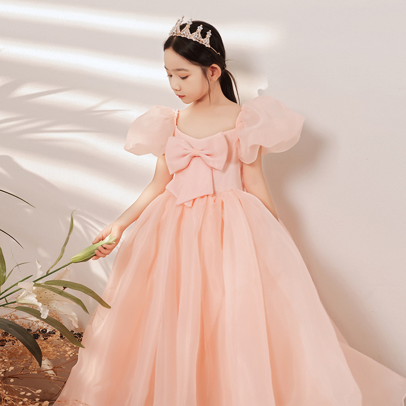 Süßes rosa Blumenmädchenkleid – Prinzessinnen-Tüllkleid für Hochzeiten, Geburtstagsfeiern und Klavierkonzerte (knielang)_voghion.com