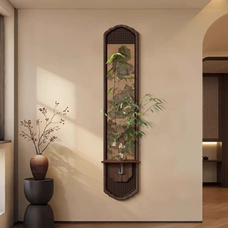 宋代美学客厅电视背景墙装饰画水培绿植中古风入户玄关造景挂壁画