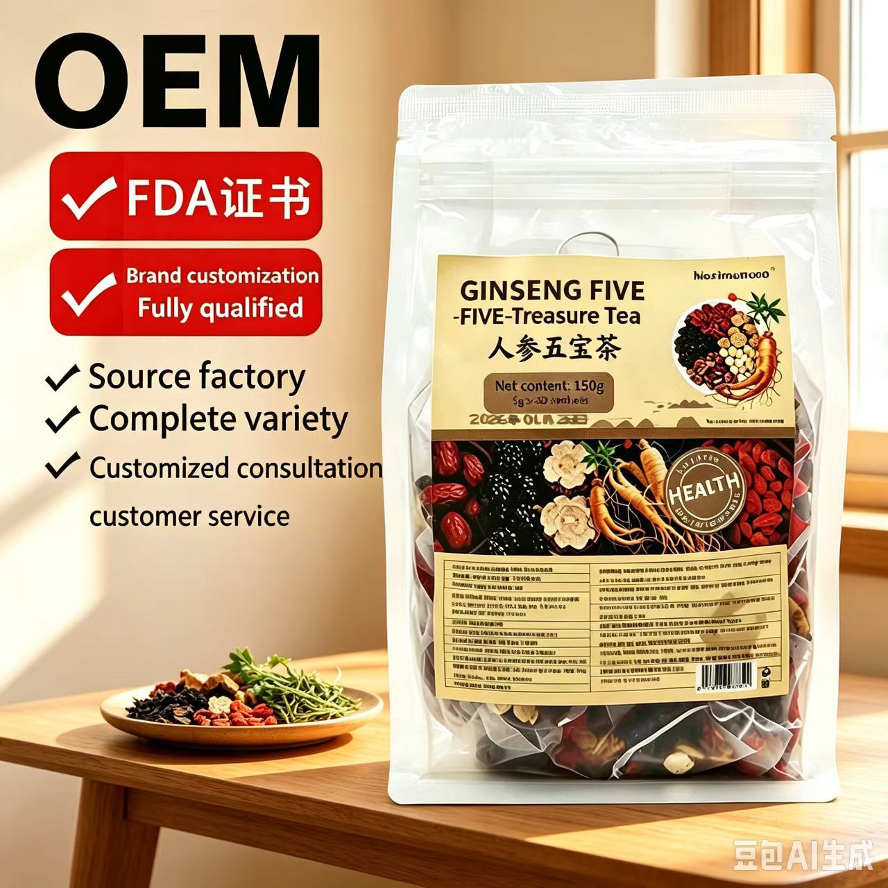 Ginseng Polygonatum Six Treasure Tea Triangle Tea Bags 5g x 30 Herbal Blend for Daily Wellness 150g in use