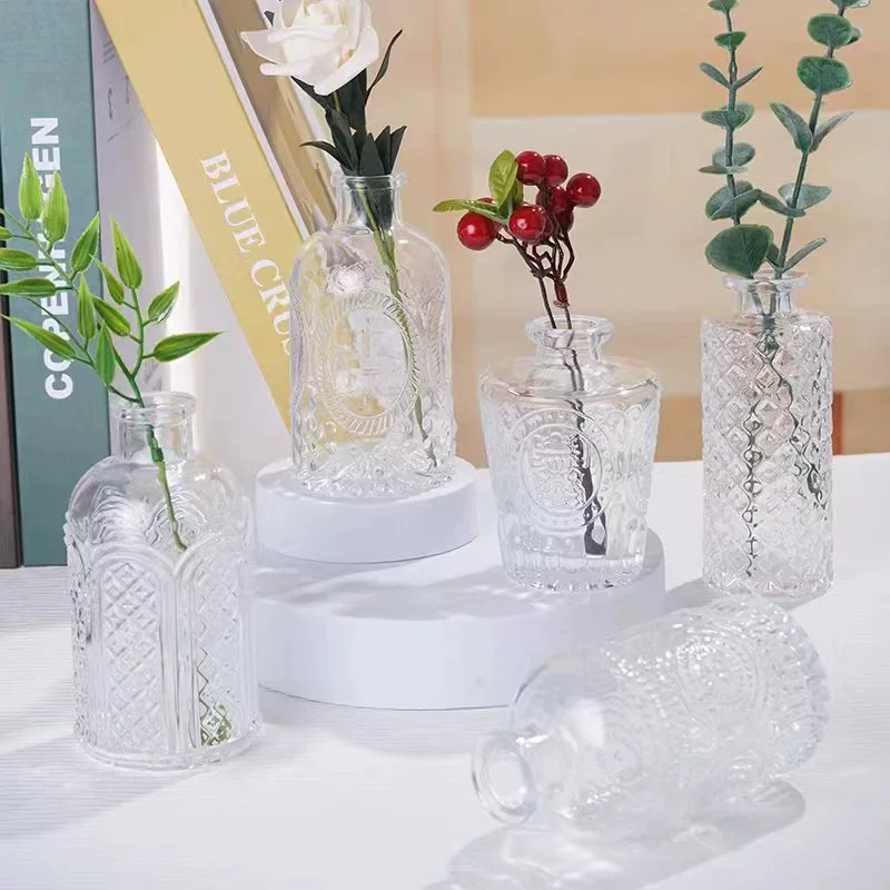 Интернет знаменитости Мини Стеклянная Маленькая ваза европейский стиль винтажная тисненая прозрачная гидропонная ваза для цветов настольные декоративные украшения