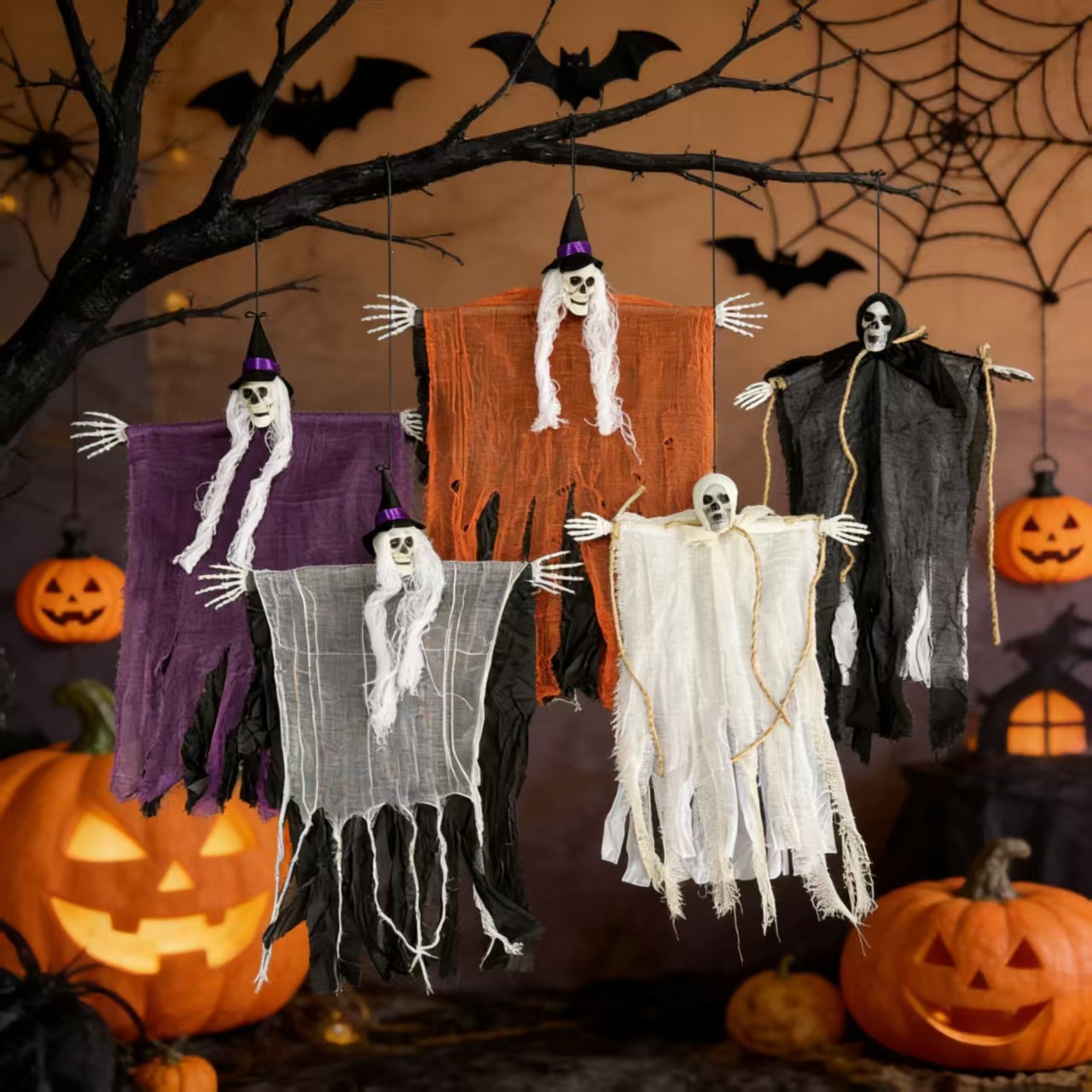 Decoración de Halloween transfronteriza bruja colgando fantasmas fantasmas casa embrujada decoración de horrores calaveras colgando fantasmas cortina de puerta colgante image 1