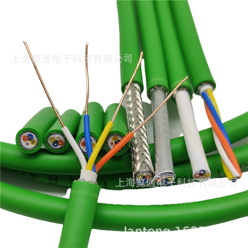 四芯Profinet绿色屏蔽通讯线 RJ45工业以网线总线电缆 pn通信接头