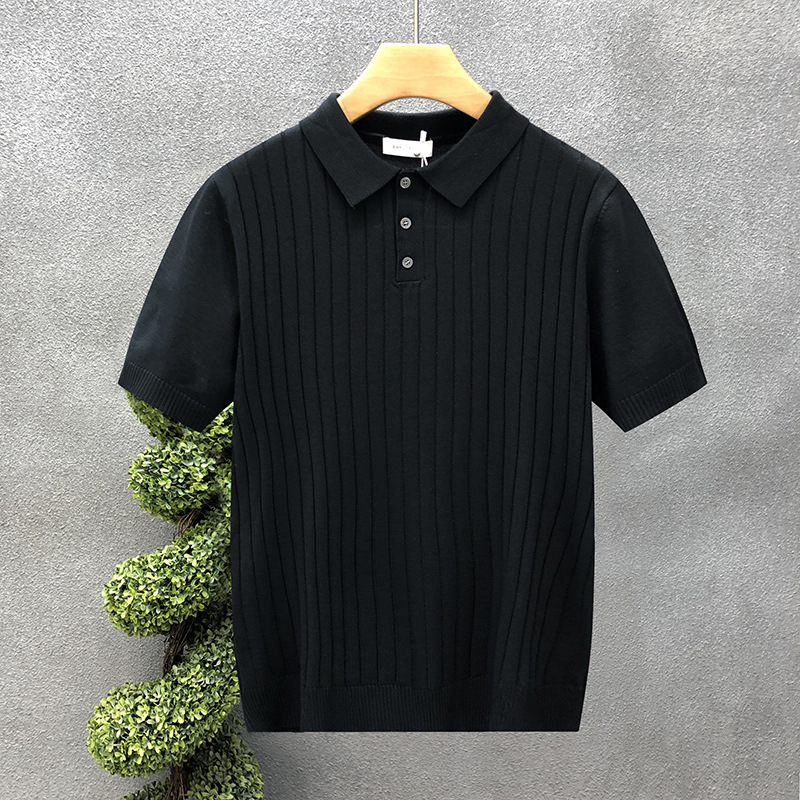 Summer New Style Light Mature Style Short-Sleeved Knitted Polo Shirt for Men Cross-Border Export Business Casual Lapel Stripesd T-Shirt for Men