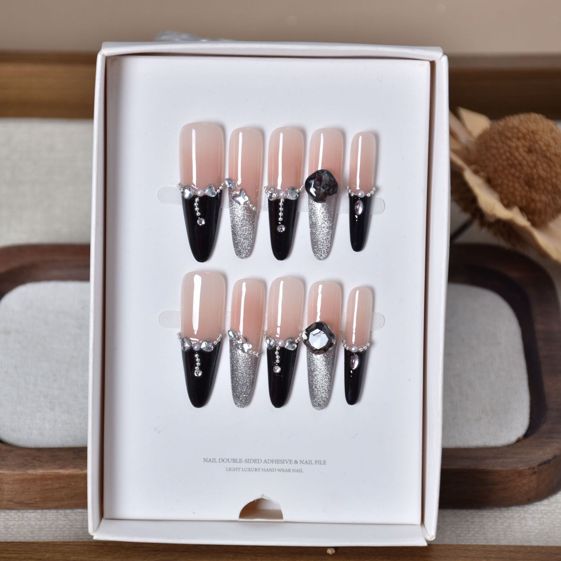 Manos negros franceses piezas de uñas productos terminados perros largos 4.0 piezas de uñas usadas piezas de uñas falsas productos terminados