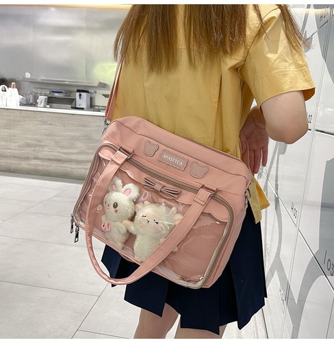  Summer Bags Hand-held Crossbody Bag New Soft Girl Uniform Bag Cute Bow Transparent Shoulder Pain Bag