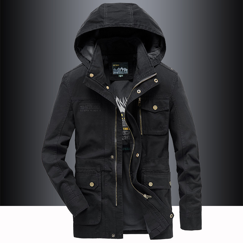 Cross-border New Military Workwear Jacket Men's Spring and Autumn Windbreaker Multi-pocket Mid-length Loose Large Size Vertical Collar Jacket