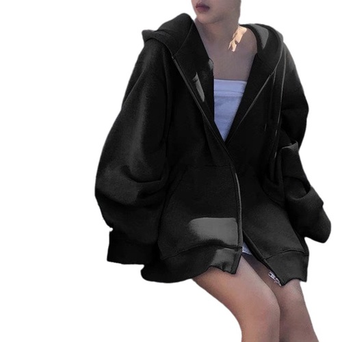 Lazy style sweatshirt jacket new autumn and winter zipper cardigan versatile internet celebrity loose large size windbreaker tops for women