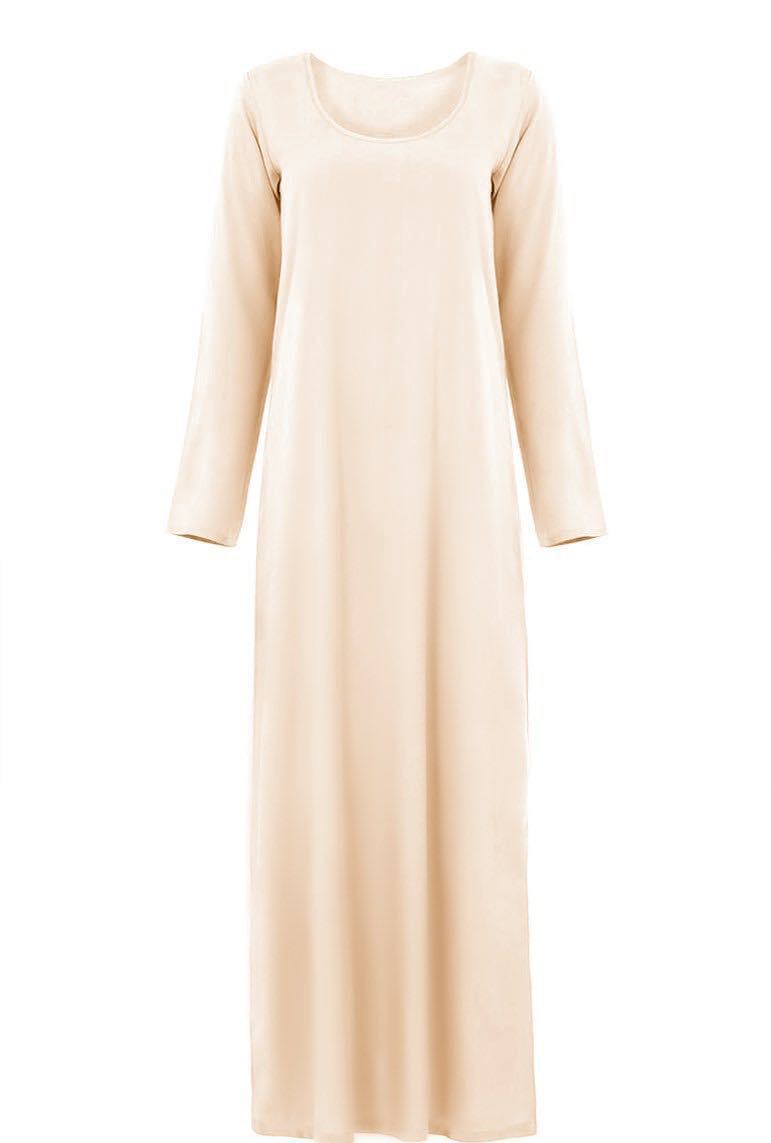 Cross-Border New Muslim Prayer Basic Long Sleeve Inner Layer Round Neck Dress Middle Eastern Robe_ecoleips.com